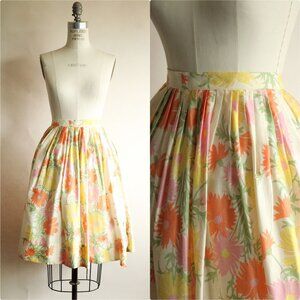 Vintage 1960s Skirt, Silk Full Circle Pastel Floral Pleated